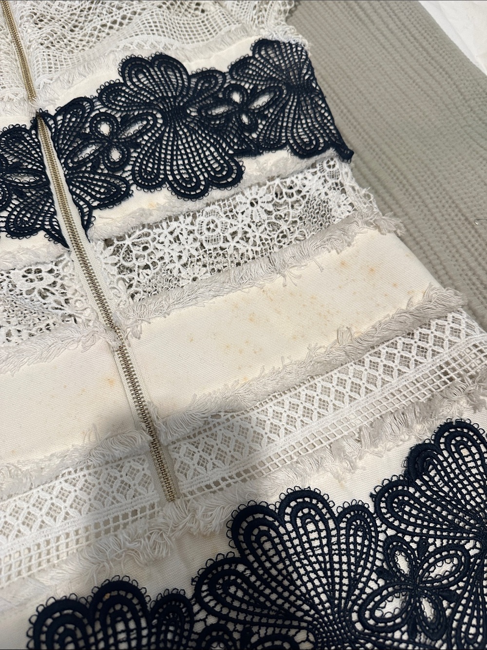 Revolve White Lace Midi Dress with Navy Floral Appliqué - Picture 5 of 5